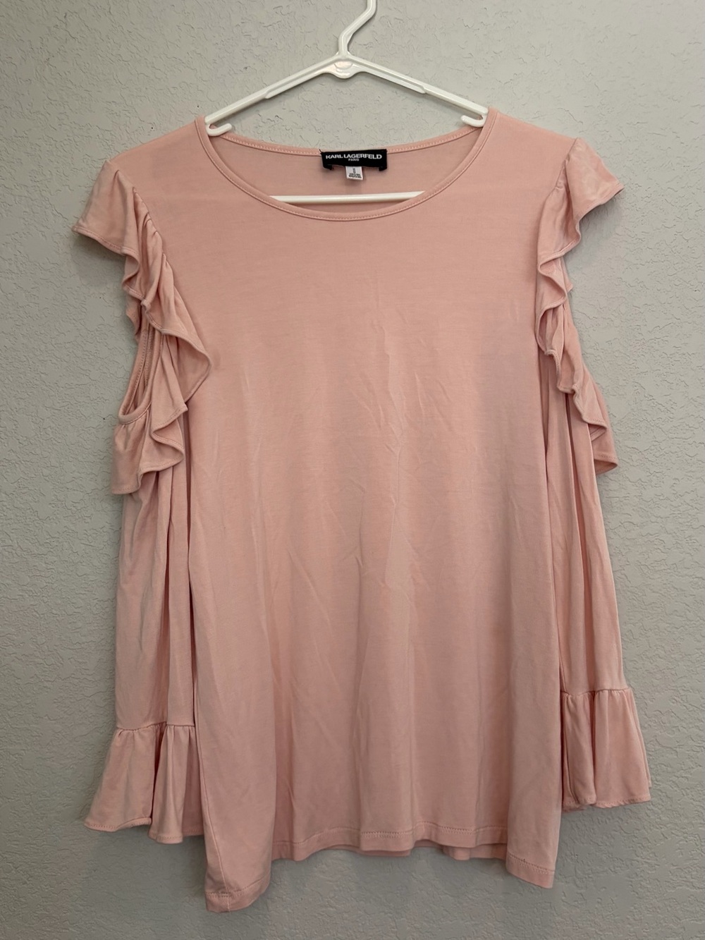 Karl Lagerfeld Soft Pink Ruffle Long Sleeve Top